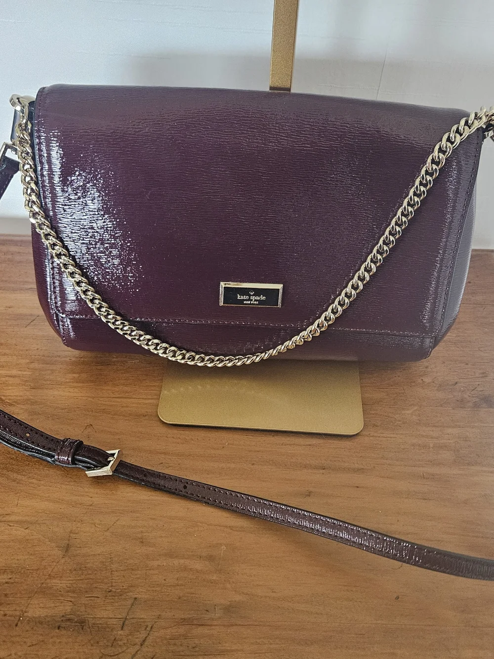 kate spade New York Patent Leather Shoulder Bag in Deep Plum